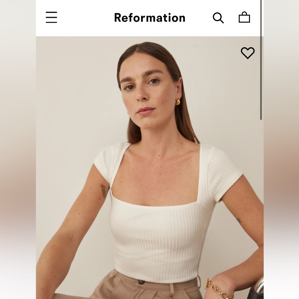Reformation Bardot Knit Top in Ivory, size extra small